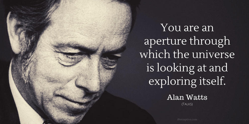 Alan Watts Quote: You are an aperture through which the universe is looking at and exploring itself.